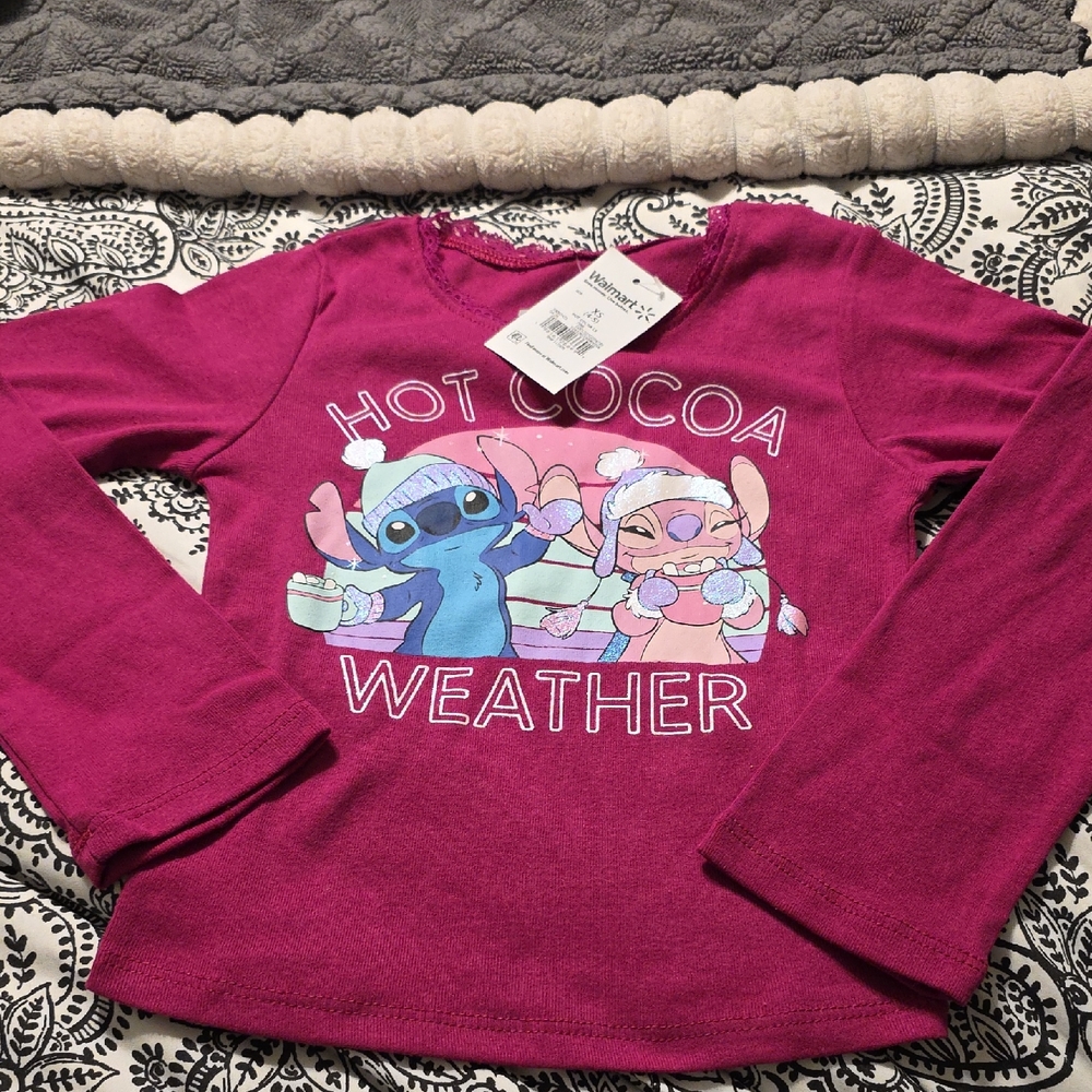 Disney Stitch Girls XS 4-5 Pink Long Sleeve Top
